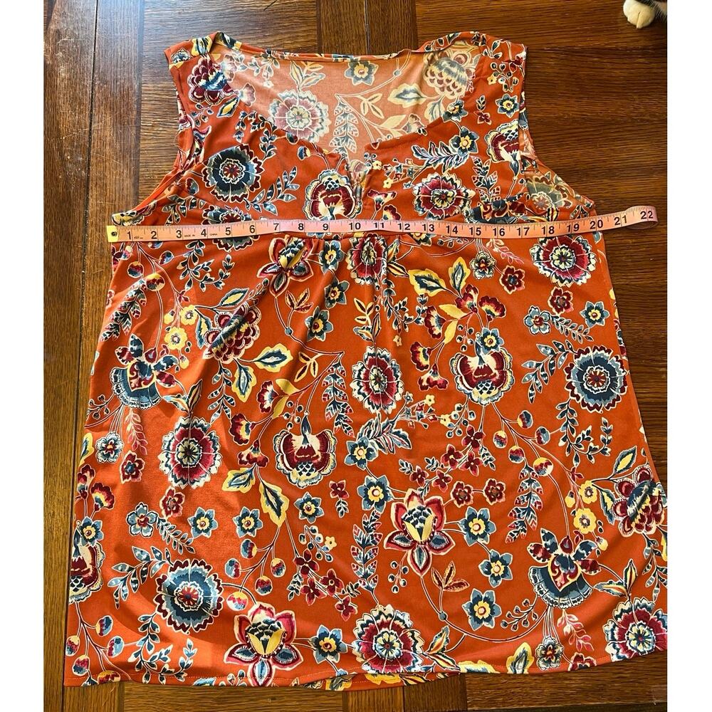 Floral Sleeveless Tank Top Boho Orange Rust Flowy Blouse Womens M - Picture 7 of 9